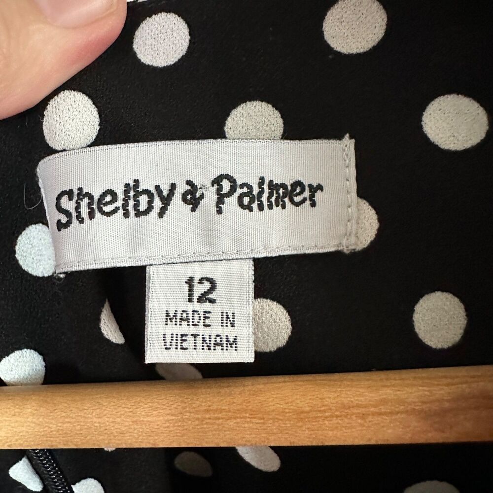 Shelby and Palmer Black White Polka Dot Dress Size 12 Flutter Sleeve Sheath - Picture 4 of 7